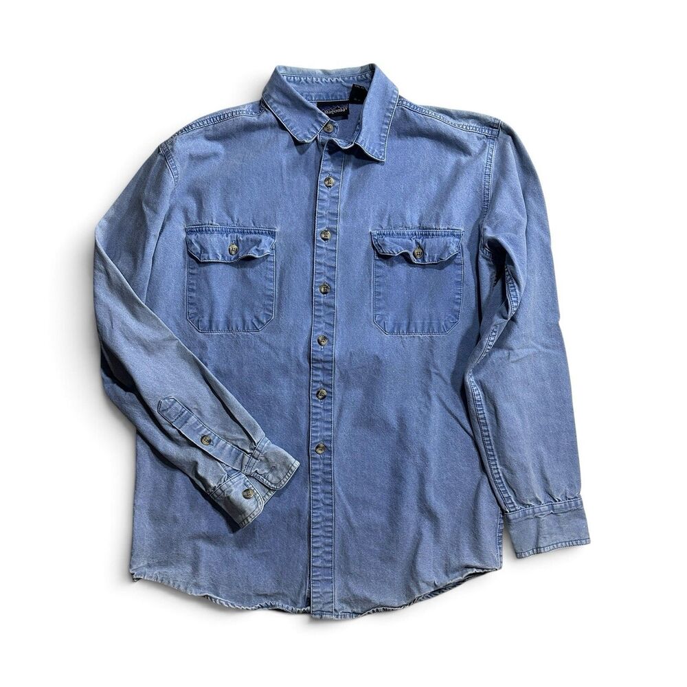 Vintage 90s PATAGONIA Cotton Work Shirt, Heavyweight Denim, Hong Kong, Rare!!